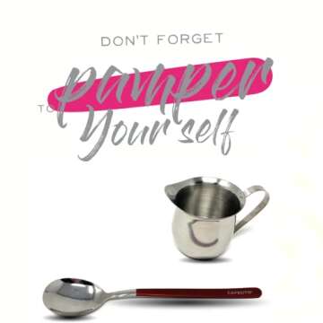 CAFECITO Espresso Creamer Pitcher and Red Spoon Set | Stainless Steel Bell Creamer 6oz and Red Spoon...