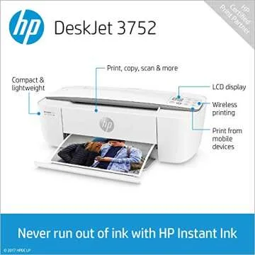 Compact HP DeskJet 3752 Wireless Color Inkjet Printer