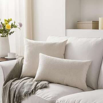 Meekio Set of 2 Ivory Pillow Covers 22 x 22 Inch Farmhouse Boho Decorative Throw Pillow Covers Linen Cushion Covers for Sofa Couch Décor