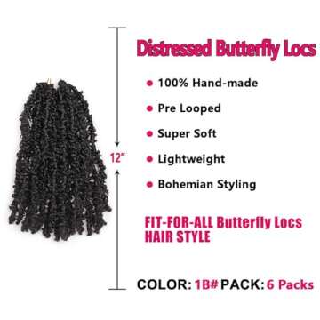 Beverlee Butterfly Short Bob Faux Locs Crochet Braids Pre-twisted Soft Locs Hair for Women #1B