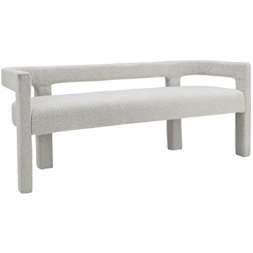 Meridian Furniture 865Cream Athena Collection Modern Boucle Fabric Upholstered Bench, Cream, 66.5" L...