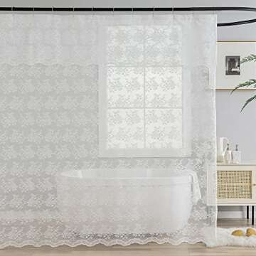 TUDECO White Lace Shower Curtain with Attach Valance, Elegant Floral Shower Curtain Lace for Bathroo...