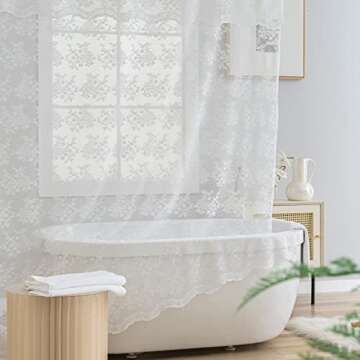 Elegant White Lace Shower Curtain for Bathroom Decor