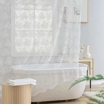 Elegant White Lace Shower Curtain for Bathroom Decor