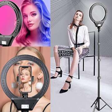 10" Ring Light with Tripod Stand and Phone Holder RGB Selfie Ring Light with 59" Stand & Desk Phone Tripod Stand,8 Dimming Levels,17 Color LED Ring Lights for Phone,Live Stream,Make Up,YouTube,TikTok