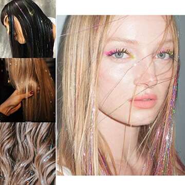 Eliongpu 12Pcs Clip in Hair Tinsel Kit, 20 Inch Heat Resistant Glitter Fairy Hair Tinsel Clip in Extensions, Sparkle Strands Festival Gift Party Dazzle Hair Accessories for Women Girls Kids (Silver)