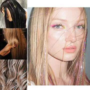 Eliongpu 12Pcs Clip in Hair Tinsel Kit, 20 Inch Heat Resistant Glitter Fairy Hair Tinsel Clip in Extensions, Sparkle Strands Festival Gift Party Dazzle Hair Accessories for Women Girls Kids (Silver)