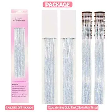 Eliongpu 12Pcs Clip in Hair Tinsel Kit, 20 Inch Heat Resistant Glitter Fairy Hair Tinsel Clip in Extensions, Sparkle Strands Festival Gift Party Dazzle Hair Accessories for Women Girls Kids (Silver)