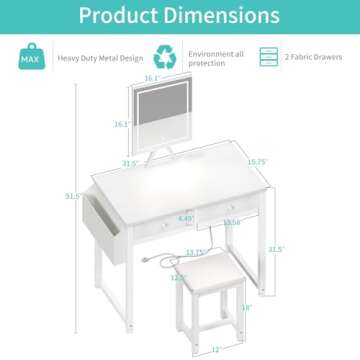 Lufeiya Small Makeup Vanity Desk with LED Light