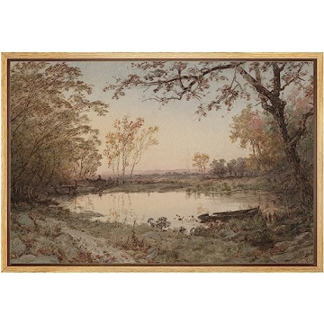 MUDECOR Framed Canvas Print Wall Art Rustic Country Farmhouse Forest Lake Nature Wilderness Antique ...