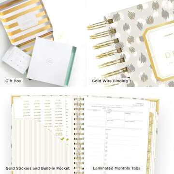 Day Designer 2025 Mini Daily Planner – Premium Planner for Stylish Organization. Combines Monthly Calendar, Hourly Schedule, To-Do List, Gratitude, Goal Setting, Inspirational Quotes, Stickers & More. Elegant laminated Cover with Gold Accents (Chic Design)