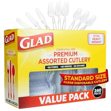 Glad Disposable Cutlery Set - Clear Heavy Duty Plastic Forks, Knives, and Spoons - 240 Piece Plastic...