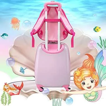 VLIVE Kid Luggage w/Wheels for Girls, Toddler Rolling 16in Suitcase w/12in Backpack, Girl Travel Carry-on(Mermaid)