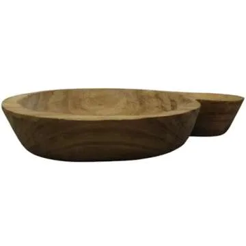 PD Home & Garden Wood Carved Bowl with Ear Spot for Potpourri, Rustic Woodland Decor Display 11.4 X 9.1 X 2 inches, Brown, PDFY02