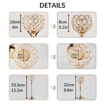 Gold Crystal Candle Holder,Tea Light Candlestick Holders for Wedding Table Decoration,Centerpiece for Party Home Decor(Gold,5Pcs)