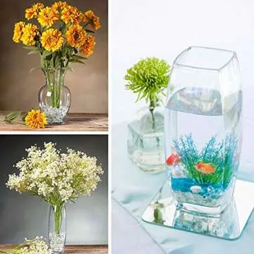 Suhome Clear Flat Marbles, Pebbles, Glass Gems for Vase Fillers, Party Table Scatter, Wedding, Decoration, Aquarium Decor, Crystal Rocks, 1 lbs (Approx 100 pcs)