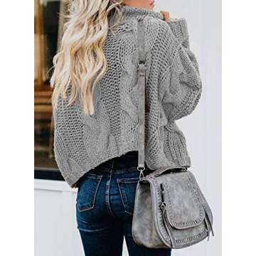 Dokotoo Women Winter Ladies Chunky Cable Knit Turtleneck Sweater Pullover Outerwear Grey M