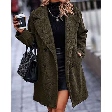 BTFBM Women 2025 Winter Faux Fur Coats Lapel Long Sleeve Fuzzy Fleece Outerwear Button Down Sherpa Jackets Fall Outfits(Solid Army Green, Small)