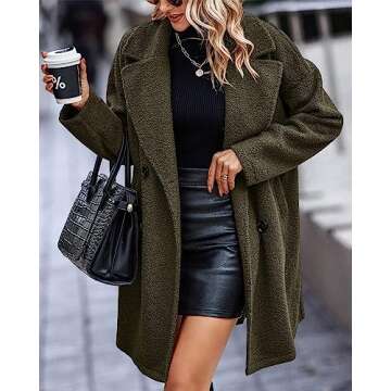BTFBM Women 2025 Winter Faux Fur Coats Lapel Long Sleeve Fuzzy Fleece Outerwear Button Down Sherpa Jackets Fall Outfits(Solid Army Green, Small)
