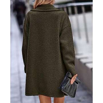 BTFBM Women 2025 Winter Faux Fur Coats Lapel Long Sleeve Fuzzy Fleece Outerwear Button Down Sherpa Jackets Fall Outfits(Solid Army Green, Small)