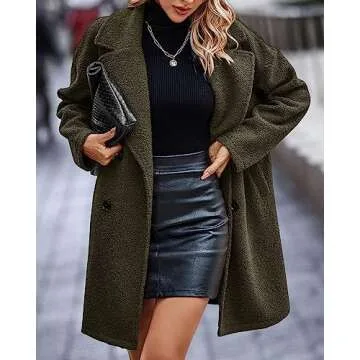 BTFBM Women 2025 Winter Faux Fur Coats Lapel Long Sleeve Fuzzy Fleece Outerwear Button Down Sherpa Jackets Fall Outfits(Solid Army Green, Small)