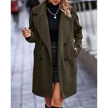 BTFBM Women 2025 Winter Faux Fur Coats Lapel Long Sleeve Fuzzy Fleece Outerwear Button Down Sherpa Jackets Fall Outfits(Solid Army Green, Small)