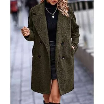 BTFBM Women 2025 Winter Faux Fur Coats Lapel Long Sleeve Fuzzy Fleece Outerwear Button Down Sherpa Jackets Fall Outfits(Solid Army Green, Small)