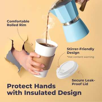 Fit Meal Prep 100 Pack 16 oz Disposable Coffee Cups with Lids, Sleeves, Leak-Proof To Go Coffee Cups with Lids, Durable Hot Paper Cups for Home, Office, Party, Business