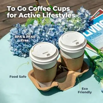 Fit Meal Prep 100 Pack 16 oz Disposable Coffee Cups with Lids, Sleeves, Leak-Proof To Go Coffee Cups with Lids, Durable Hot Paper Cups for Home, Office, Party, Business