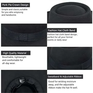 Classic Fedora Hat for Men Women Adjustable Wide Brim