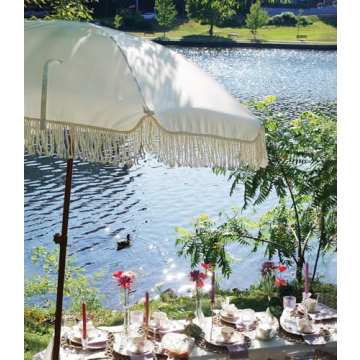 AMMSUN 7ft Patio Umbrella UPF50+ with Fringe & Tilt