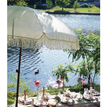 AMMSUN 7ft Patio Umbrella UPF50+ with Fringe & Tilt