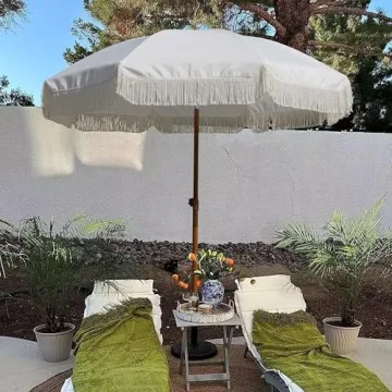 AMMSUN 7ft Patio Umbrella UPF50+ with Fringe & Tilt