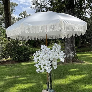 AMMSUN 7ft Patio Umbrella UPF50+ with Fringe & Tilt