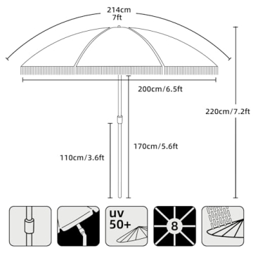 AMMSUN 7ft Patio Umbrella UPF50+ with Fringe & Tilt