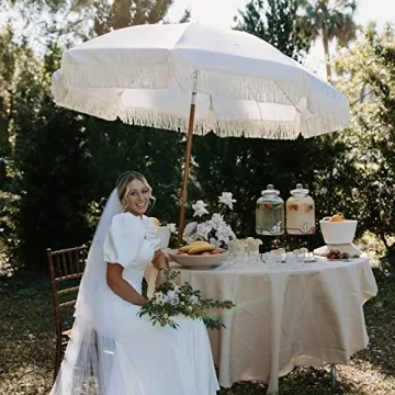 AMMSUN 7ft Patio Umbrella UPF50+ with Fringe & Tilt