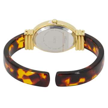 Blekon Collections Women's Round, Oval, Rectangle Case Shapes Acrylic Tortoise Shell Color Design Cuff Bangle Watch ((Gold/Oval))
