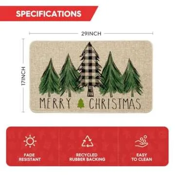 Artoid Mode Merry Christmas Trees Christmas Decorative Doormat, Seasonal Winter Christmas Holiday Low-Profile Floor Mat Switch Mat for Indoor Outdoor 17 x 29 Inch