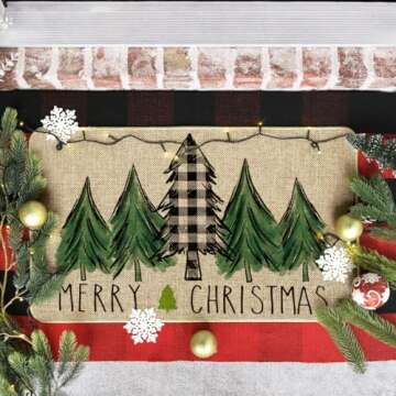 Artoid Mode Merry Christmas Trees Christmas Decorative Doormat, Seasonal Winter Christmas Holiday Low-Profile Floor Mat Switch Mat for Indoor Outdoor 17 x 29 Inch