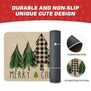 Artoid Mode Merry Christmas Trees Christmas Decorative Doormat, Seasonal Winter Christmas Holiday Low-Profile Floor Mat Switch Mat for Indoor Outdoor 17 x 29 Inch