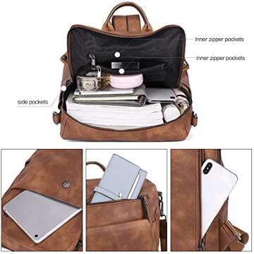 CLUCI Leather Backpack for Women Large Backpack Purse Convertible Travel Fashion Designer Ladies Shoulder Bags