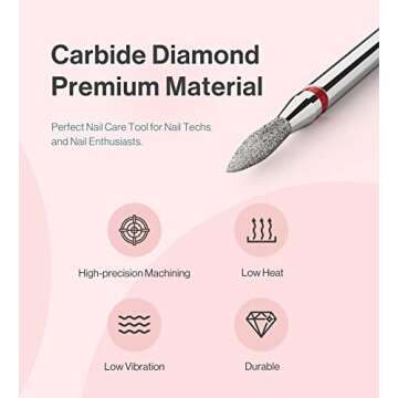MelodySusie 2mm Flame Shape Cuticle Clean Nail Drill Bit 3/32'', Professional Safety Carbide Diamond Under Nail Cleaner for Cuticle Dead Skin Nail Prepare, Beginners Bits, Series Bit-S, Fine