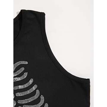 SHENHE Women's Graphic Sleeveless Cropped Tank Top Skeleton Print Rhinestone Crop Tops Black S