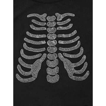SHENHE Women's Graphic Sleeveless Cropped Tank Top Skeleton Print Rhinestone Crop Tops Black S