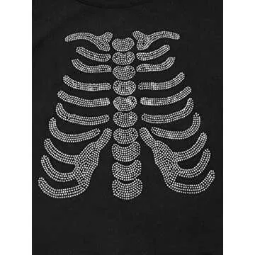 SHENHE Women's Graphic Sleeveless Cropped Tank Top Skeleton Print Rhinestone Crop Tops Black S