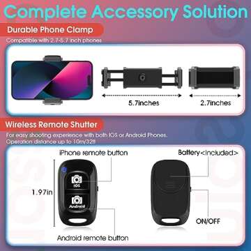 UBeesize Flexible Tripod with Quick-Release Plate for Camera and Cellphone, Mini Tripod Stand with Remote and Clip for Video Recording, Vlogging, Compatible with Smartphones,Gopro, Webcam