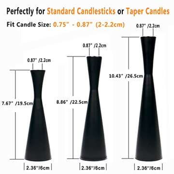 Set of 3 Matte Black Metal Taper Candlesticks Candleholder, Vintage Mid-Century Modern Candlestick Home Farmhouse Cabin Lodge Table Mantel Wedding Centerpiece Candle Holders