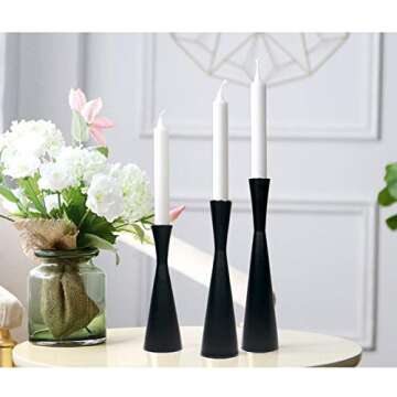 Set of 3 Matte Black Metal Taper Candlesticks Candleholder, Vintage Mid-Century Modern Candlestick Home Farmhouse Cabin Lodge Table Mantel Wedding Centerpiece Candle Holders