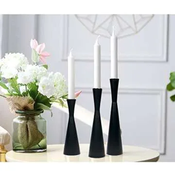 Set of 3 Matte Black Metal Taper Candlesticks Candleholder, Vintage Mid-Century Modern Candlestick Home Farmhouse Cabin Lodge Table Mantel Wedding Centerpiece Candle Holders