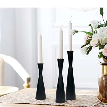 Set of 3 Matte Black Metal Taper Candlesticks Candleholder, Vintage Mid-Century Modern Candlestick Home Farmhouse Cabin Lodge Table Mantel Wedding Centerpiece Candle Holders
